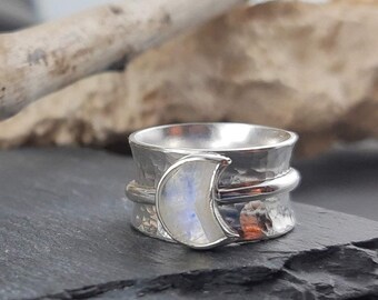 Meditation Ring, Spinner ring, moonstone ring, moon phase ring, moon spinner ring, moonstone jewelry, moon meditation ring, silver moon ring