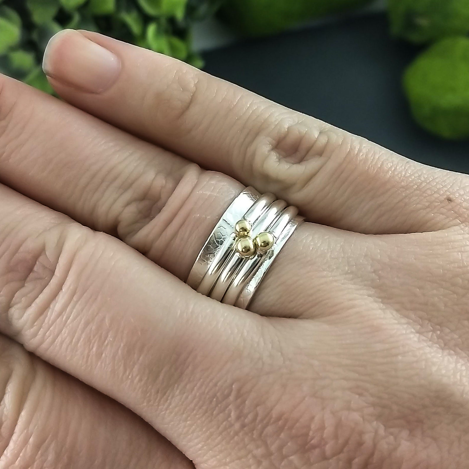 Meditation Ring, Silver and Gold Spinner Ring, Gold Spinner Ring, Anti ...