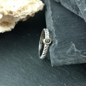 Bague Solitaire Argent 925 Diamant Brut Naturel – Gris/bleu – Taille 7.5 Ajustable
