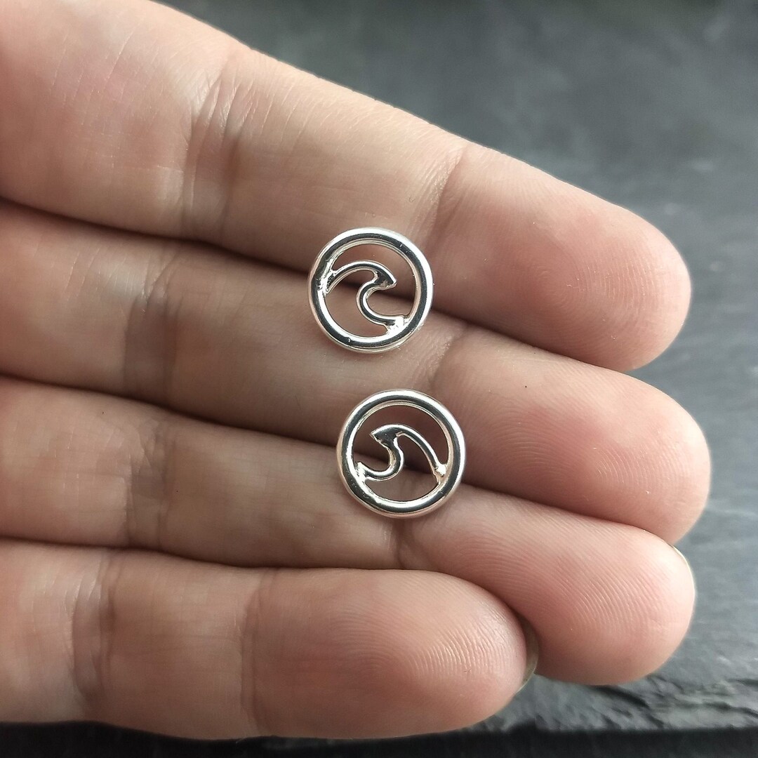 Surf Studs, Tsunami Jewelry, Wave Earrings, Silver Diving Jewelry, Scuba Diving Earrings, Beach