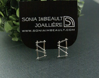 Circus Sterling Silver long earrings , long studs, made in quebec, quebec creation, silver earrings, silver studs, handmade jewelry