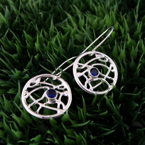 Boucles d'oreilles Capteur de rêves en Argent sterling avec péridot ou saphir bleu synthétique