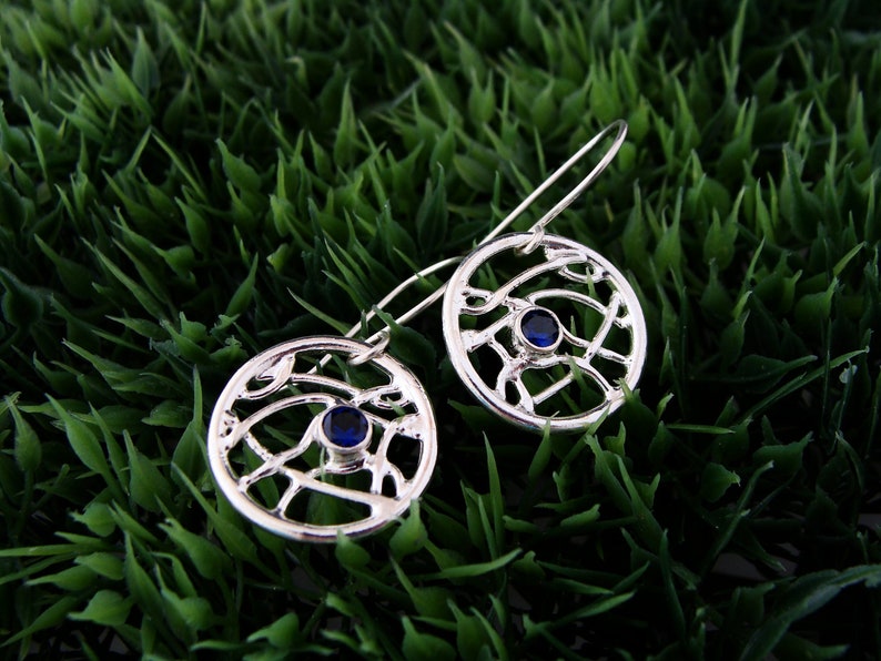 Dream Catchers Earrings made of Sterling Silver with Peridot or Blue Lab Saphire image 1