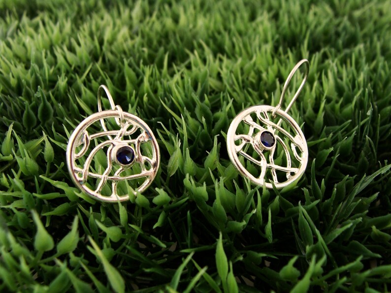 Dream Catchers Earrings made of Sterling Silver with Peridot or Blue Lab Saphire image 4