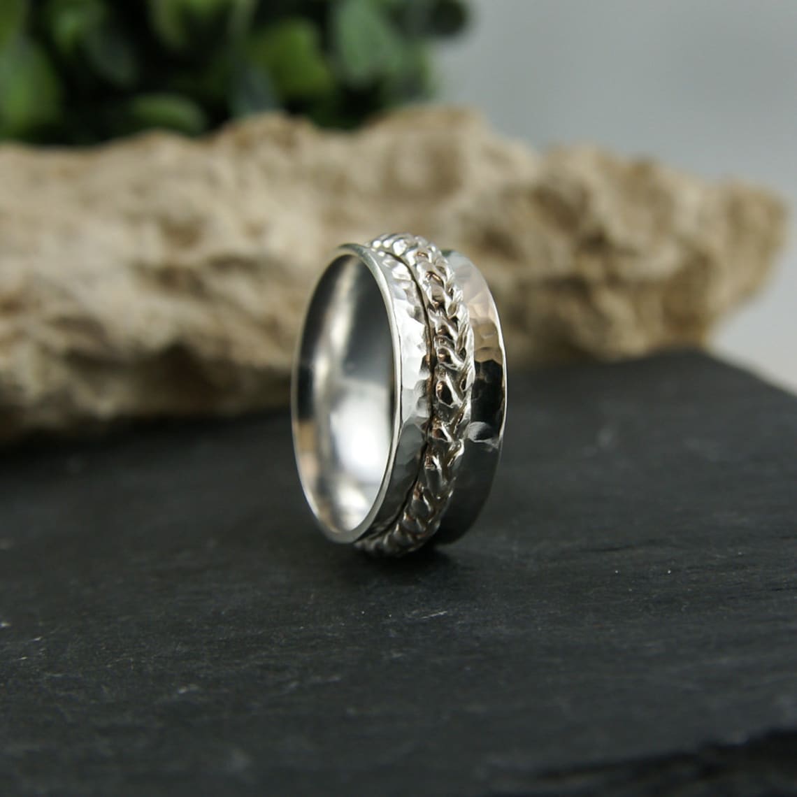 Bague De Méditation En Argent Sterling 925 - Faite Main En Inde - Style "spinner" Tournante - Taille Ajustable