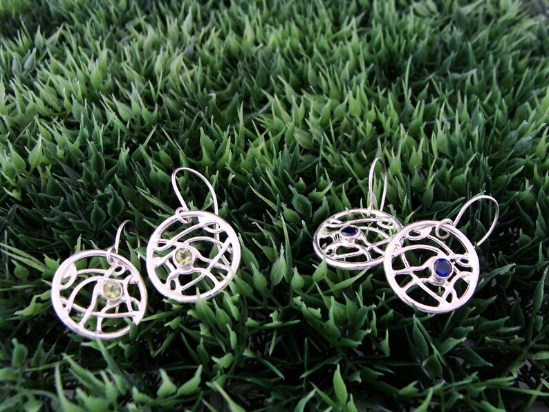 Dream Catchers Earrings made of Sterling Silver with Peridot or Blue Lab Saphire image 2