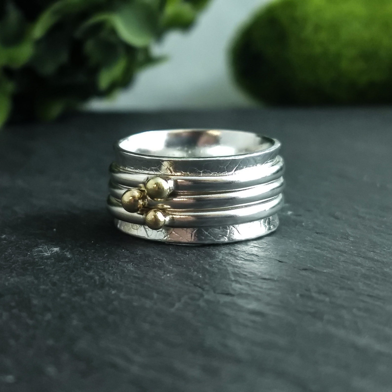 Meditation Ring, Silver and Gold Spinner Ring, Gold Spinner Ring, Anti ...