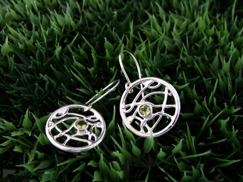 Dream Catchers Earrings made of Sterling Silver with Peridot or Blue Lab Saphire image 3