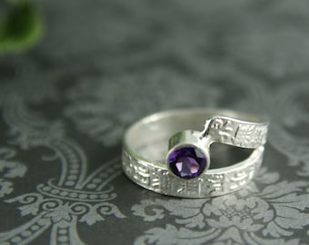 Chinese calligraphy Sterling silver and amethyst ring