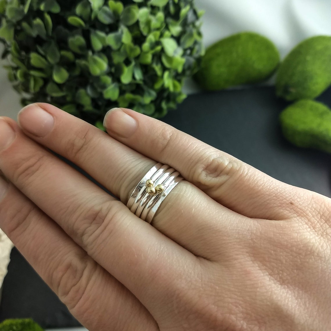 Meditation Ring, Silver and Gold Spinner Ring, Gold Spinner Ring, Anti ...