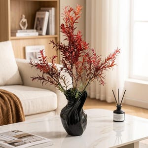 Glossy Black Ceramic Vase — Swirl Shaped Flower Pot — Dark Contemporary Centerpiece
