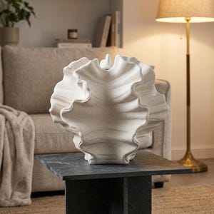 Geometric Ceramic Petal Vase — Wavy Speckled Flower Pot — Modern Centerpiece