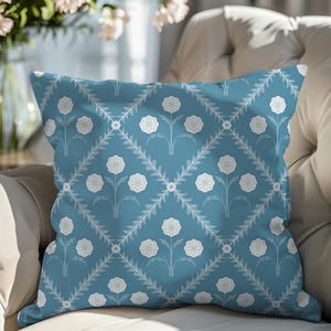 Blue Boho Spring Pillow, Modern Floral Accent Pillow, Preppy Trellis Pillow, Grandmillennial Home Decor, Spring Decor, Gift for Her