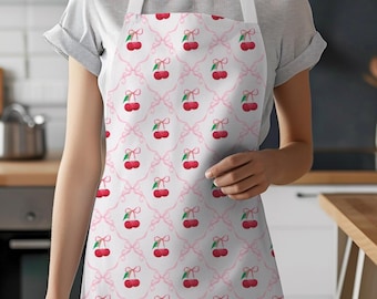 Red Mon Cheri Apron, Coquette Cherry Kitchen Apron, Red Watercolor Cherries, Grandmillennial Home Decor