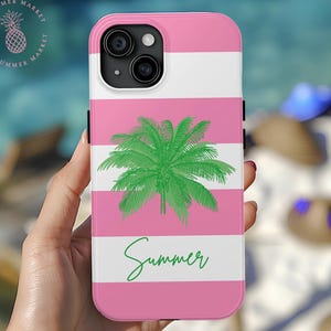 Pink Striped Summer Tough Phone Case, Personalized iPhone Case, Pink and White Striped Smartphone Case, Nautical Phone, Custom Gift For Her