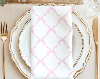 Pink Coquette Bows Napkins, Personalized Dinner Napkins, Preppy Napkin Set, Pink Watercolor Bows, Grandmillennial Home Decor, Custom Gift