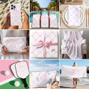 Pink Coquette Bows Journal, Personalized Hardcover Journal, Watercolor Monogram Crest Notebook image 7