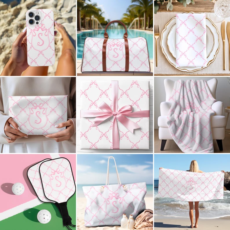 Pink Coquette Bows Journal, Personalized Hardcover Journal, Watercolor Monogram Crest Notebook image 7