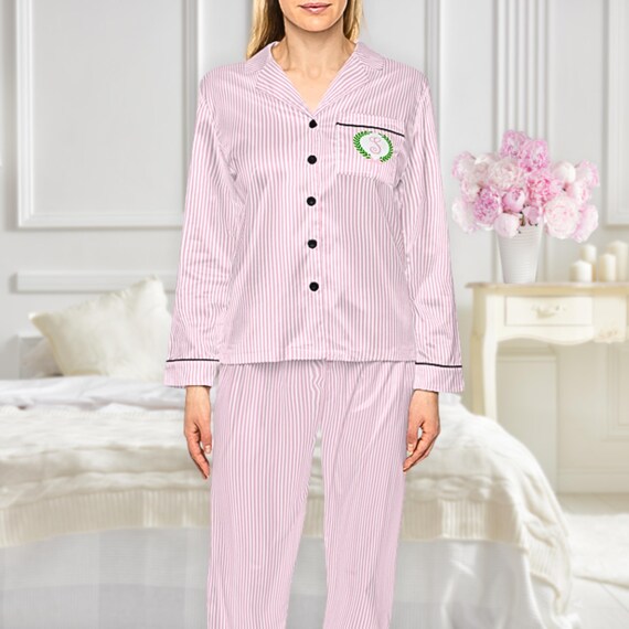 Pink French Country Pajamas, Women's Personalized Pajama Set