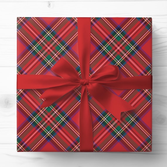 Royal Stewart Tartan Gift Wrap, Plaid Wrapping Paper, Christmas Decor