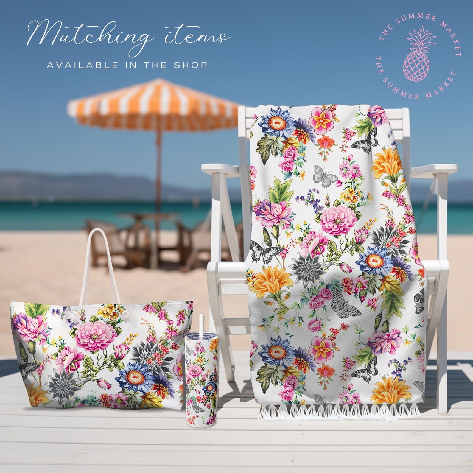 Geometric Floral Summer White Large Travel Bag main image 0