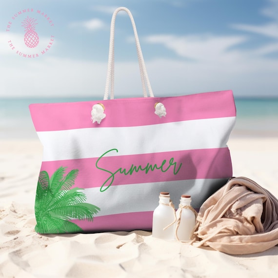 Sac Fourre-tout Plage Victoria's Secret - Toile Rayée Bleu Et Blanc, Poignées Corde, Grande Taille
