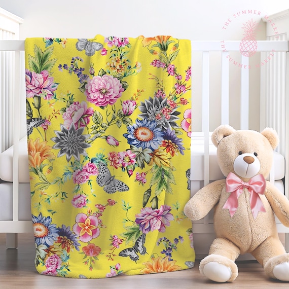 Yellow Cottage Garden Blanket, Spring Botanical Throw Blanket