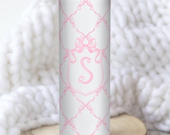 Pink Coquette Bows Tumbler, Personalized Skinny Tumbler, Preppy Water Bottle, Pink Watercolor Bows, Grandmillennial Drinkware, Custom Gift