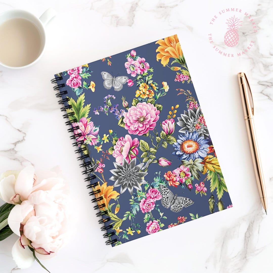 Blue Cottage Garden Spiral Notebook, Spring Botanical Journal, Colorful ...