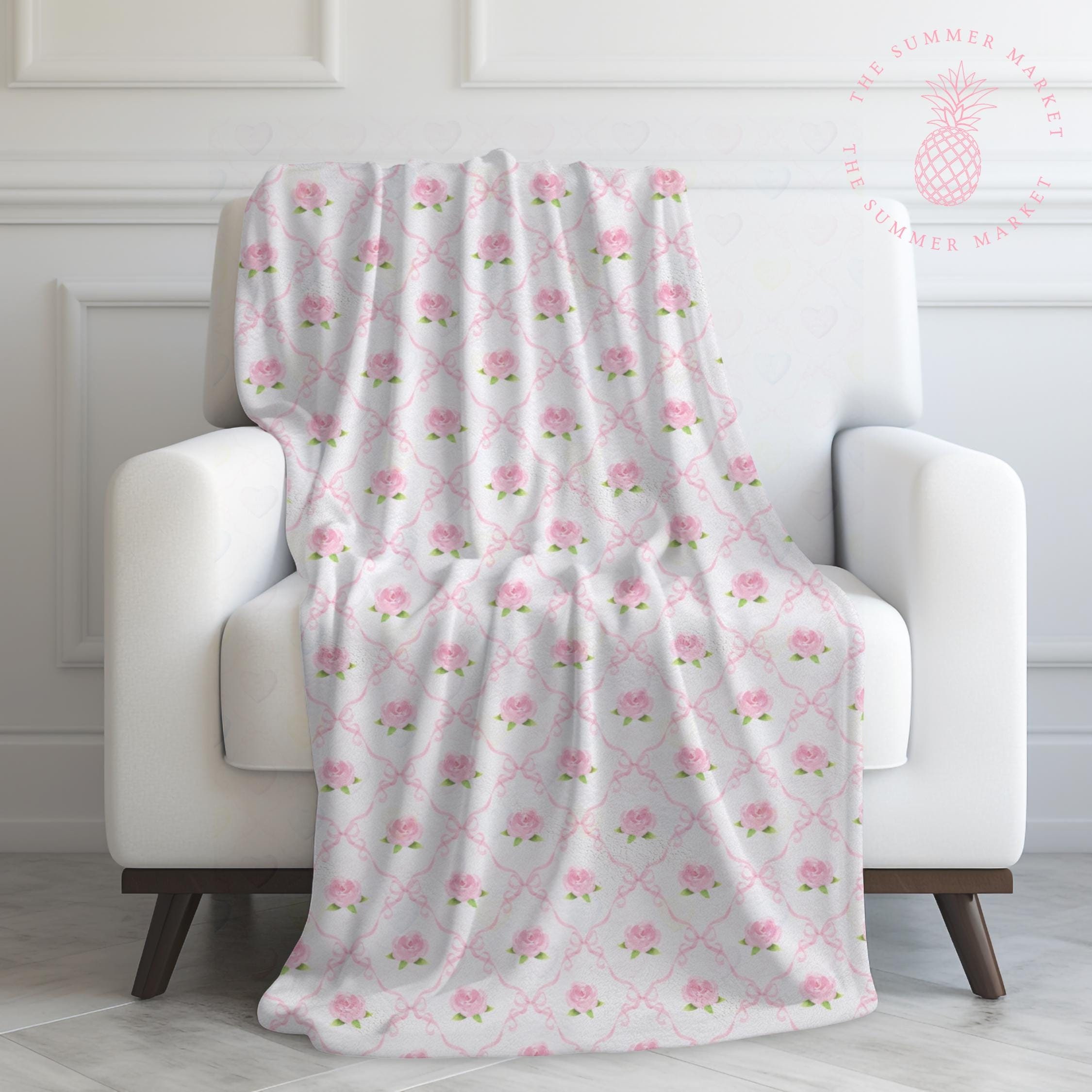Cottage Roses Plüschdecke, Aquarell Rosen Samtdecke, rosa kokette Wohnkultur, individuelles Geschenk für sie
