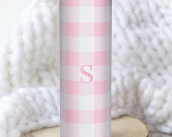 Bicchiere a quadretti rosa, bicchiere sottile personalizzato, bottiglia d'acqua preppy, bicchieri Grandmillennial