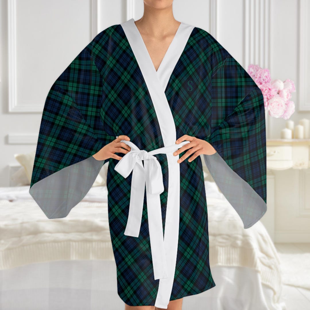 Hunten Robe Hunting Tartan Robe, Women's Personalized Kimono, Plaid Sleepware ...