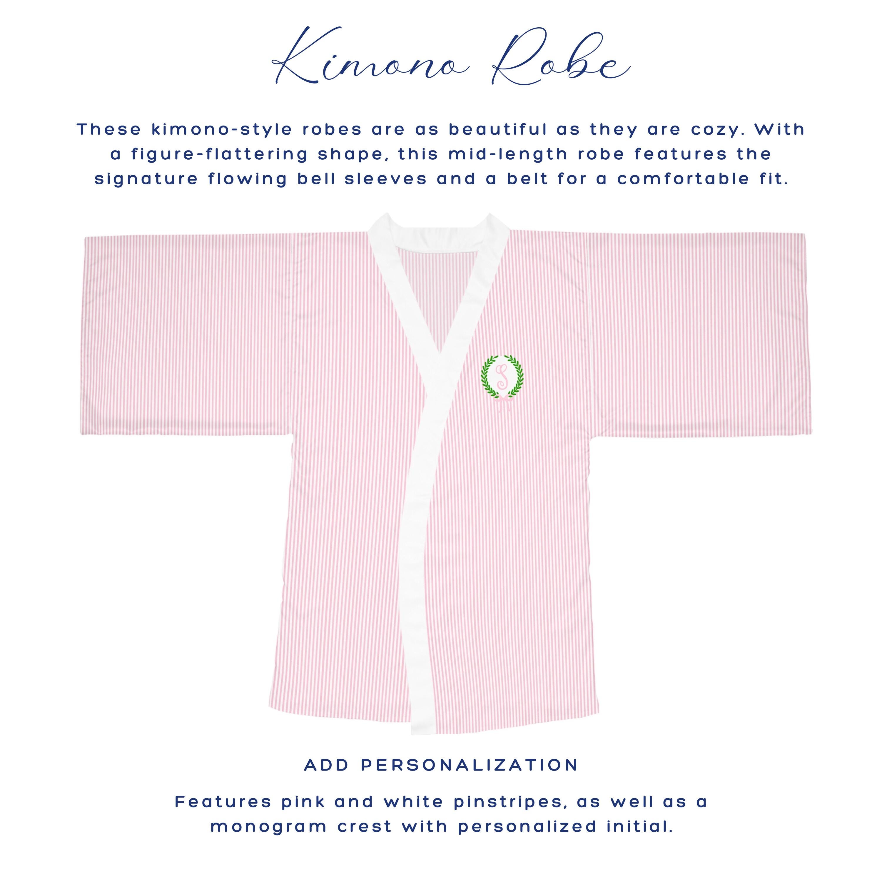 Pink French Country Robe, Women's Personalized Kimono, Preppy Striped ...
