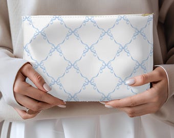 Blue Coquette Bows Accessory Bag, Watercolor Bows Makeup Bag, Colorful Bows Travel Clutch, Grandmillennial Accessories, Gift for Her
