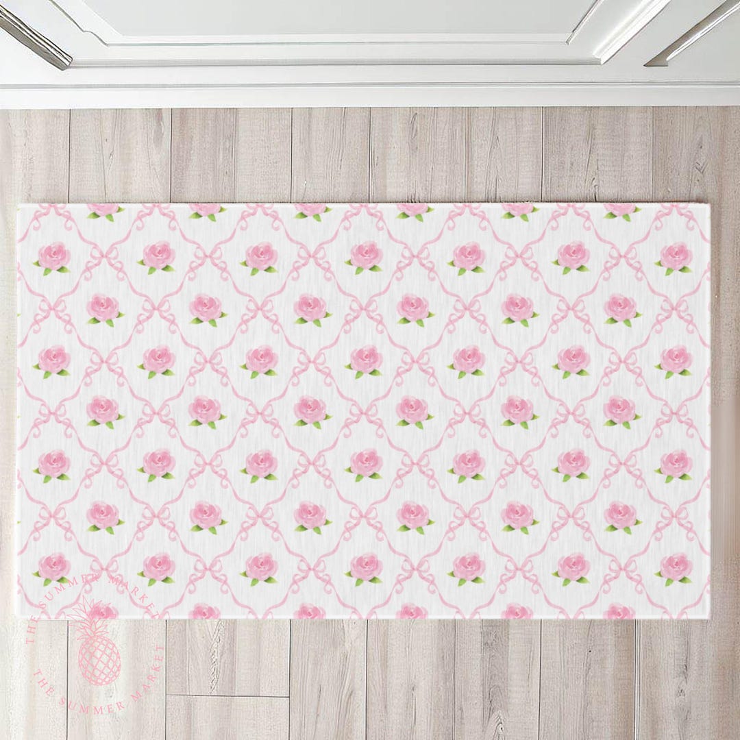 Cottage Roses Rug, Watercolor Roses Welcome Mat, Pink Coquette Home ...