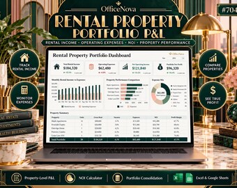 Rental Property Portfolio P&L Spreadsheet, NOI Calculator, Landlord Expense Tracker (Excel Template)
