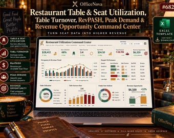 Restaurant Table Utilization Excel Template | Turnover, RevPASH, Revenue Dashboard (Digital Download)