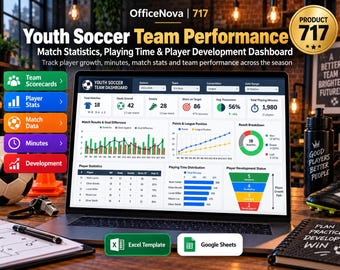 Youth Soccer Team Performance Excel Template, Player Stats, Match Analysis (Digital Download)