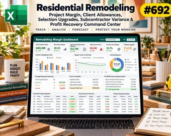 Residential Remodeling Project Margin Excel Template | Contractor Profit Dashboard (Digital Download)