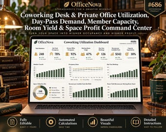 Coworking Space Utilization Excel Template | Hot Desk, Private Office, Meeting Room Dashboard (Digital Download)