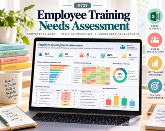 Employee Training Needs Assessment Excel Template | Competency Gap Analysis, HR Dashboard (Digital Download)