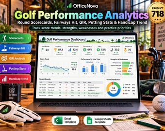 Golf Performance Analytics Excel Template, Round Scorecard, Fairways Hit, GIR, Putting Stats (Digital Download)