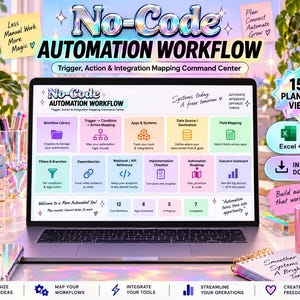 No Code Automation Workflow Excel Template, Trigger Action Integration Mapping, Workflow Planner & Dashboard