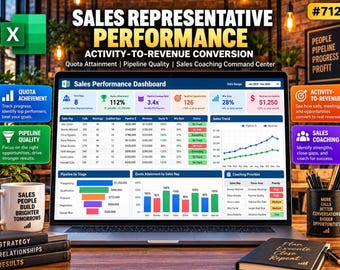 Sales Rep Performance Excel Template | KPI Dashboard, Quota Tracking, Pipeline Coaching (Digital Download)