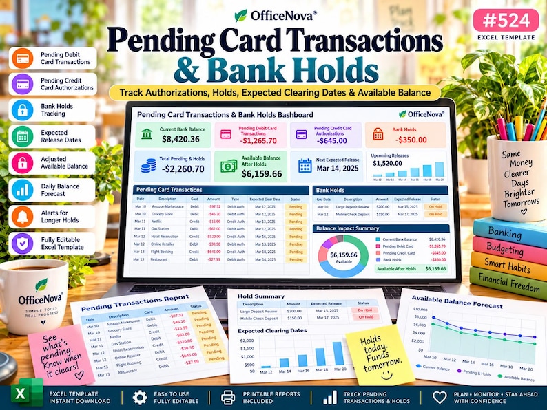 Checking Account Balance Tracker Excel, Pending Transactions, Overdraft ...