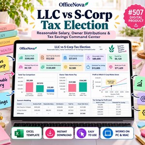 LLC vs S-Corp Tax Election Excel Template | Reasonable Salary, Payroll, Distributions (Digital Download)
