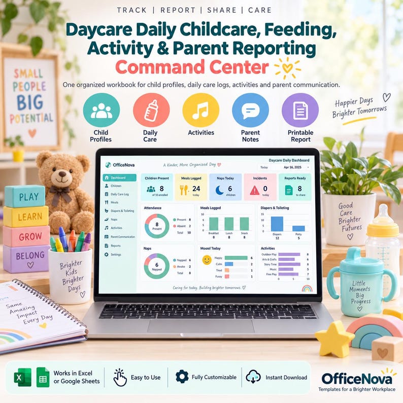 Daycare Daily Report Spreadsheet, Childcare Feeding Activity Tracker ...