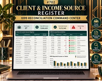 Self-Employed 1099 Profit & Loss Spreadsheet, Business Expense Tracker, Income Verification Report (Excel Dashboard)