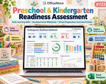 Preschool Kindergarten Readiness Assessment Excel Template | Early Learning Skills Tracker, Developmental Milestones & Teacher Dashboard