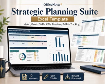 Strategic Planning Suite Excel Template, Goals OKRs KPIs Dashboard (Digital Download)